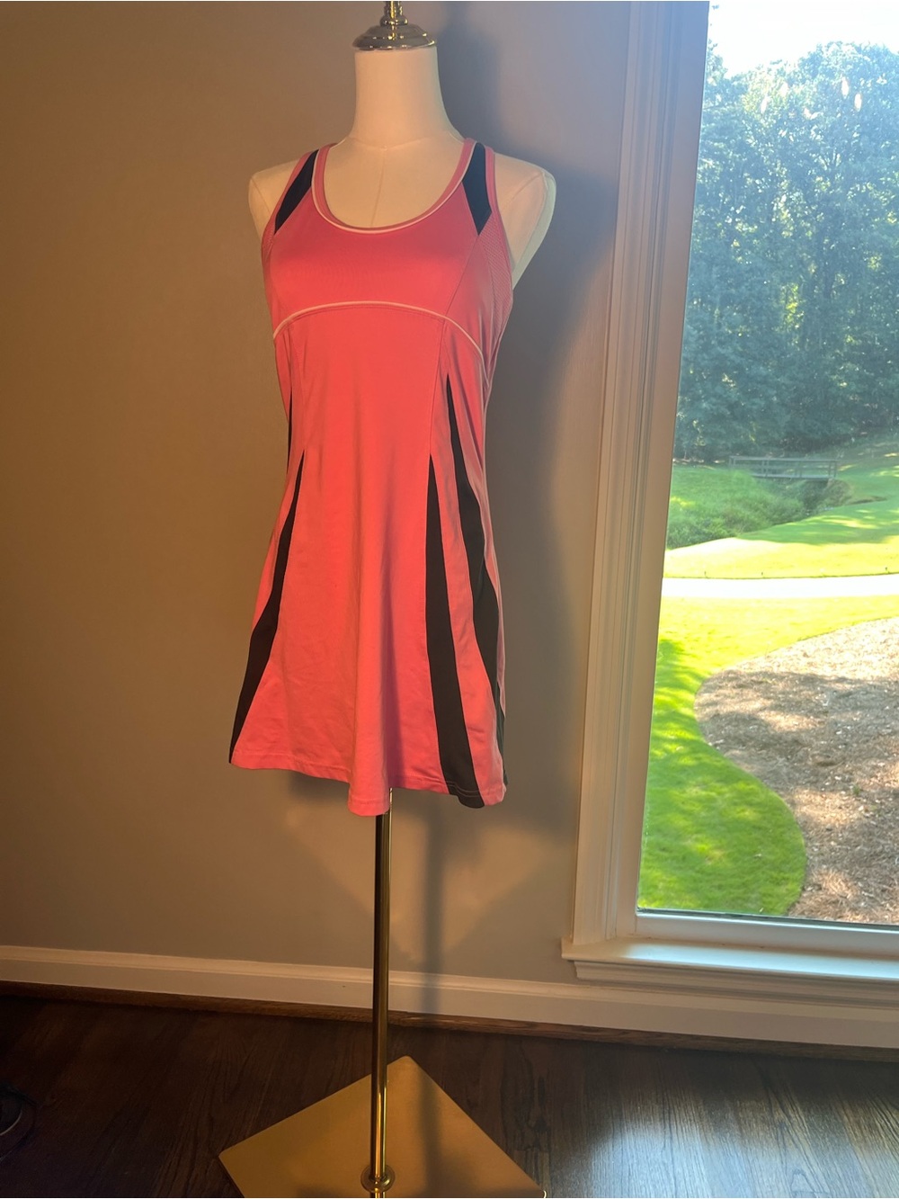 Women’s Pink Athletic Tennis Tank Dress with Black Accents-Small